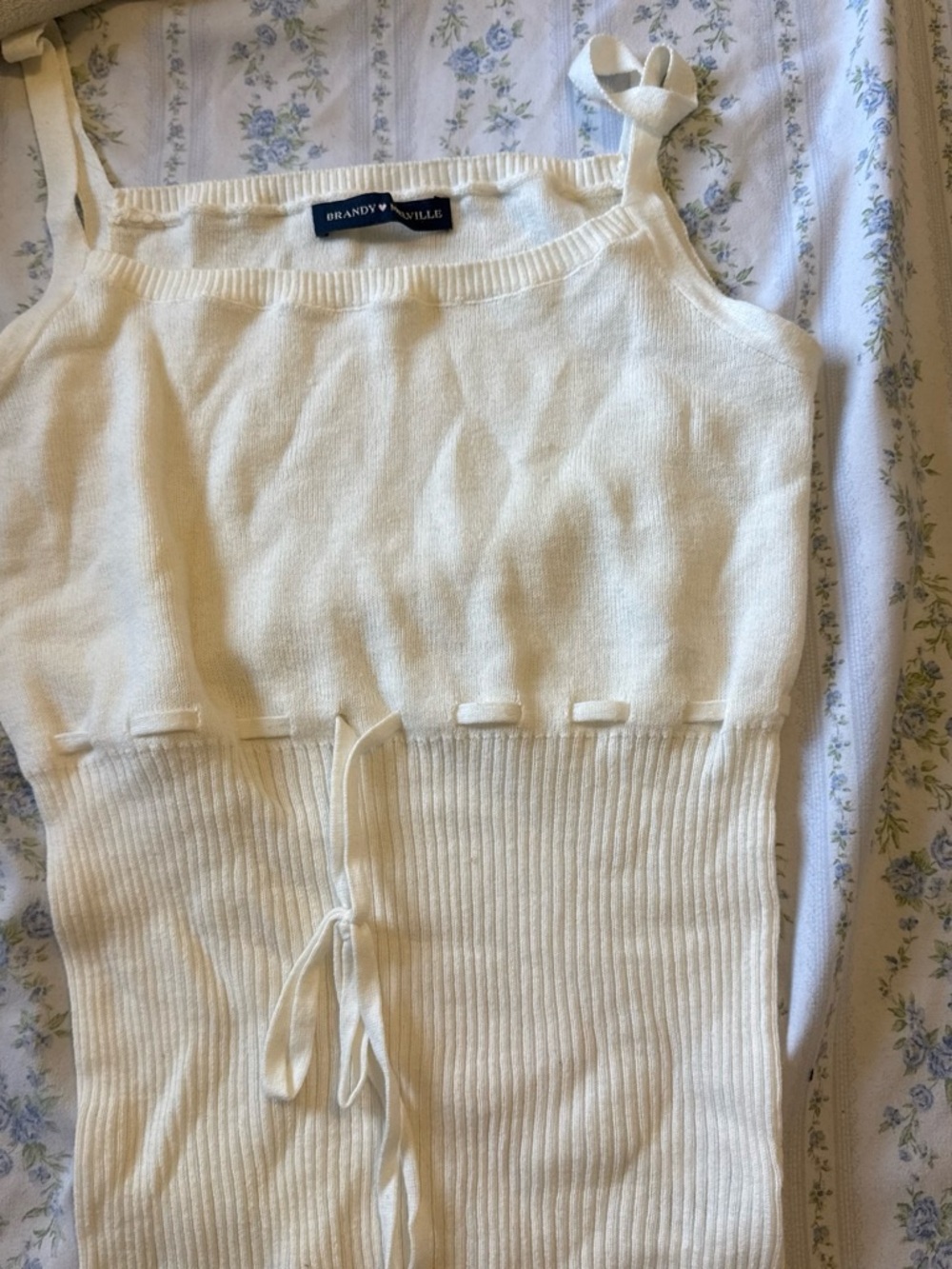 Brandy Melville Cream Knit Ribbed Tie-Waist Camisole